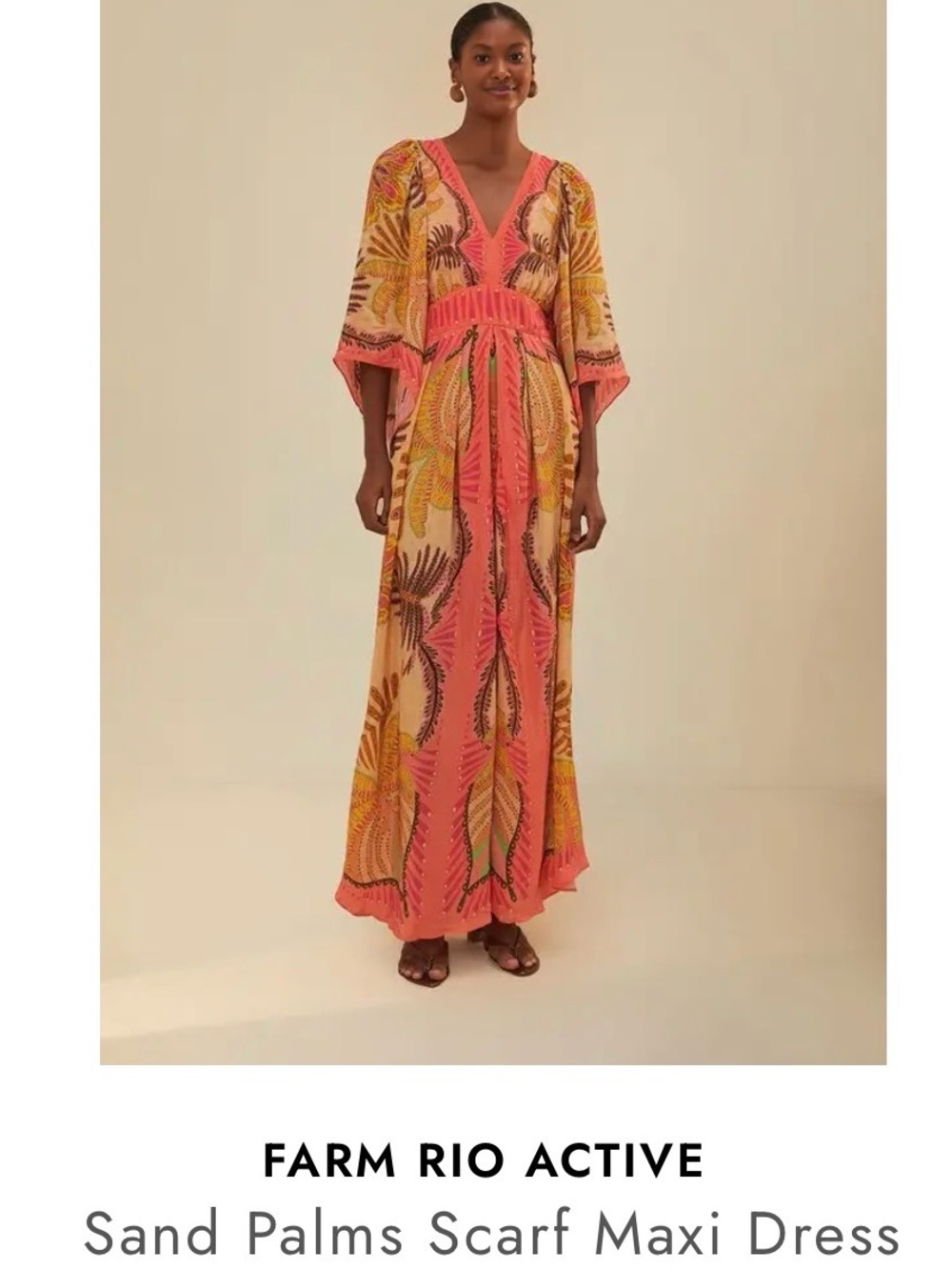 FARM Rio Palms Scarf Sand Coral and Gold Tropical-Print Maxi Dress - Picture 3 of 6